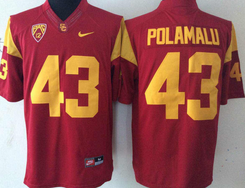 NCAA Men USC Trojans Red #43 POLAMALU